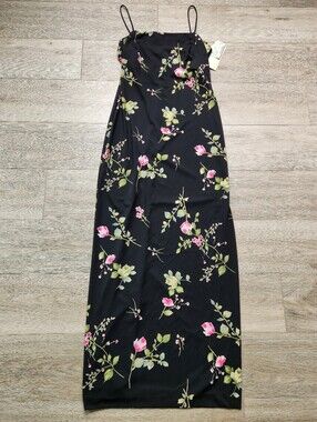 Arianna By Rachel Kaye Black Pink Floral Vintage Dress Womens 8 Nwt